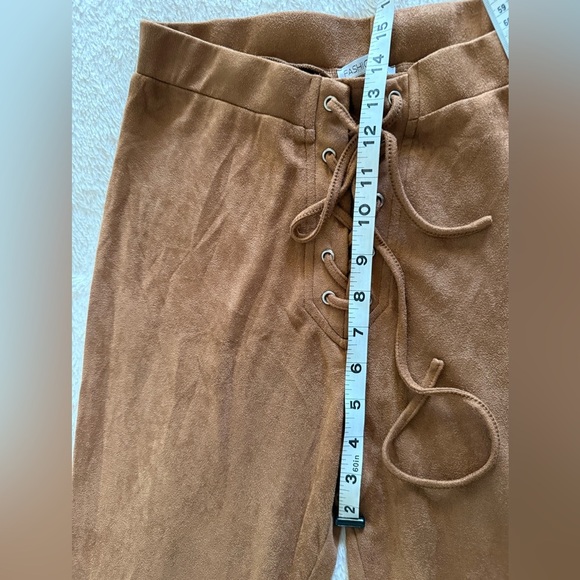 Fashion Nova Brown Faux Suede Lace-Up Flare Pants | Size 1X - Picture 6 of 7